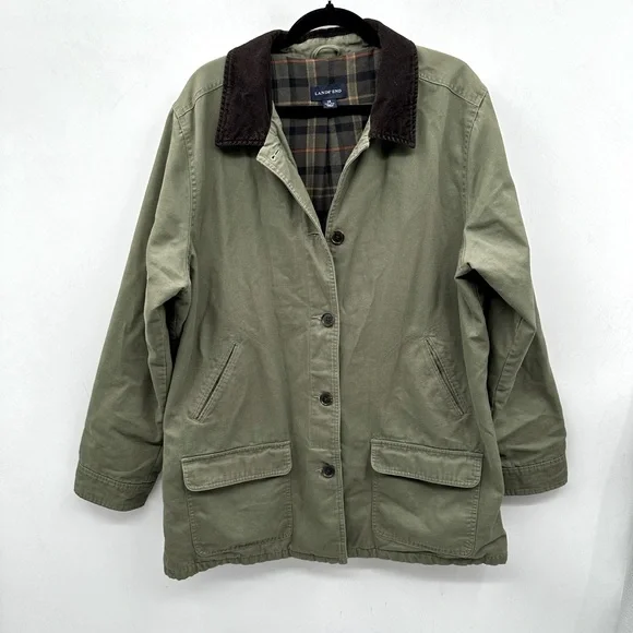 Lands' End Olive Utility Jacket with Brown Collar - Picture 2 of 15
